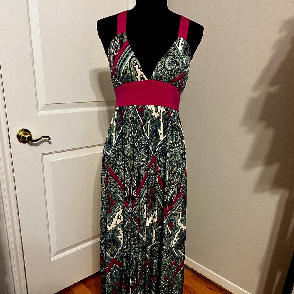 Colorblock Paisley Maxi V-neck Dress